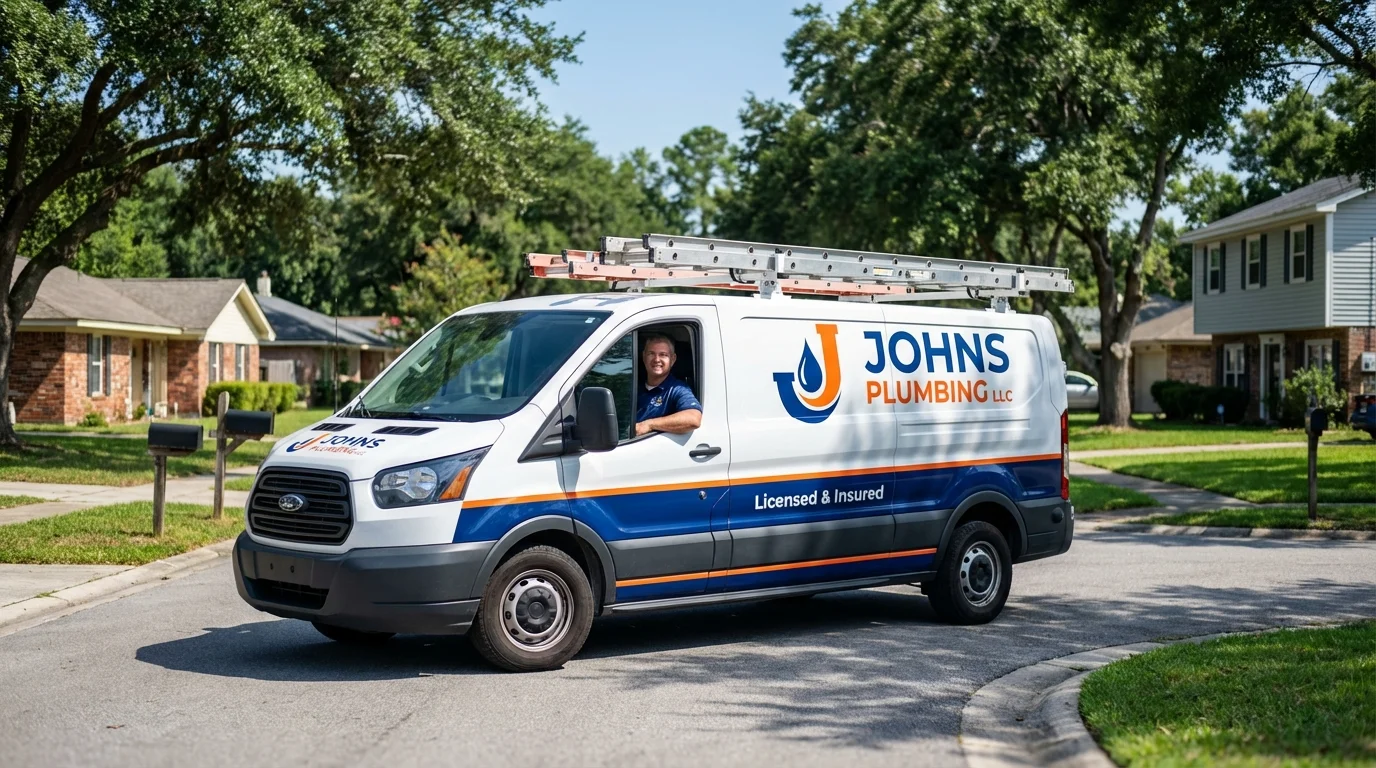 Johns Plumbing LLC service van in East Kingston, NH