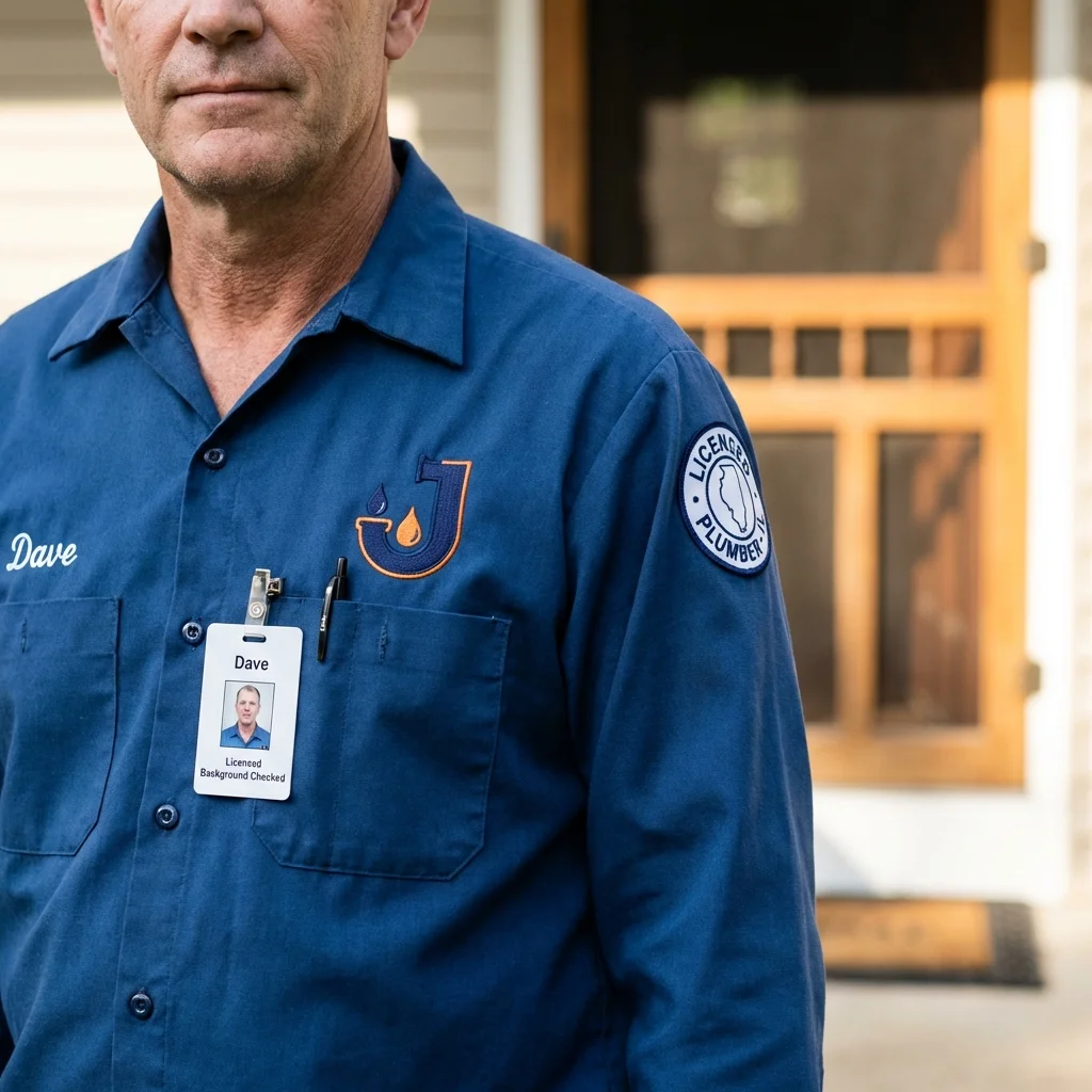 Licensed plumber showing ID badge in East Kingston, NH