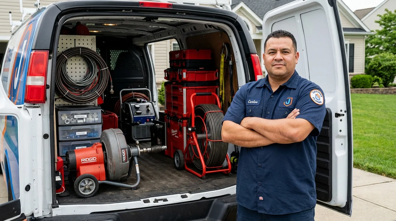 Professional drain cleaning equipment and Johns Plumbing LLC plumber in East Kingston