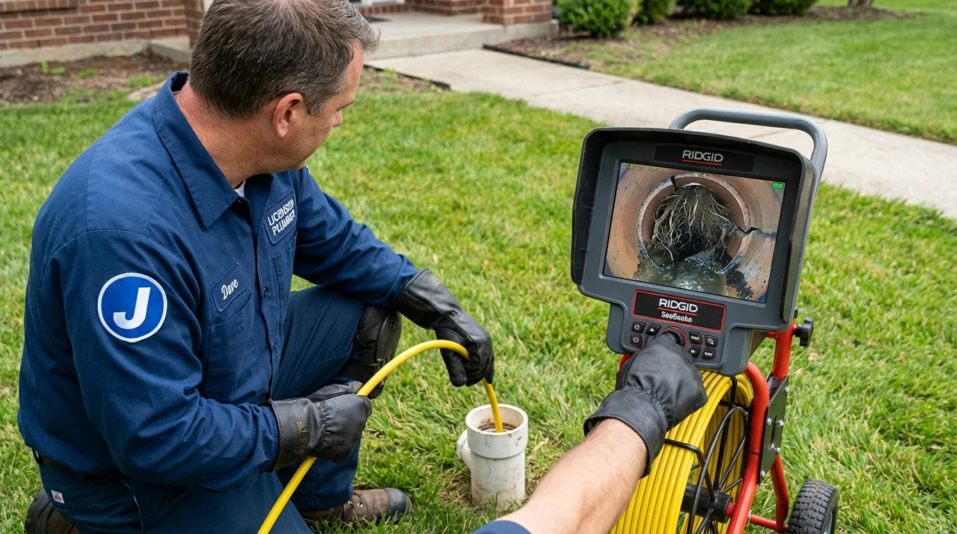Sewer camera inspection being performed by Johns Plumbing LLC in East Kingston