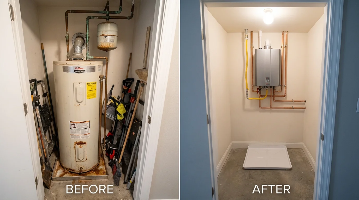 Tank water heater versus wall-mounted tankless unit comparison for East Kingston, NH homeowners