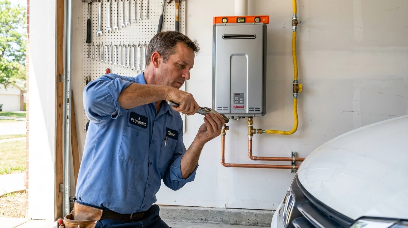 Tankless water heater installation by a Johns Plumbing LLC plumber in East Kingston